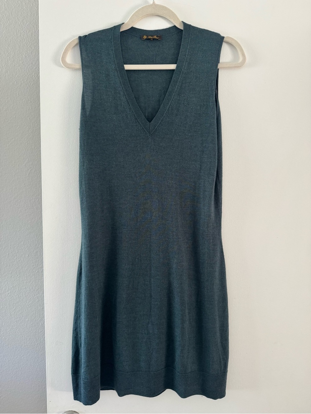 Loro Piana Teal Sleeveless V-Neck Cashmere Silk Short Tunic Dress Size 42 New.